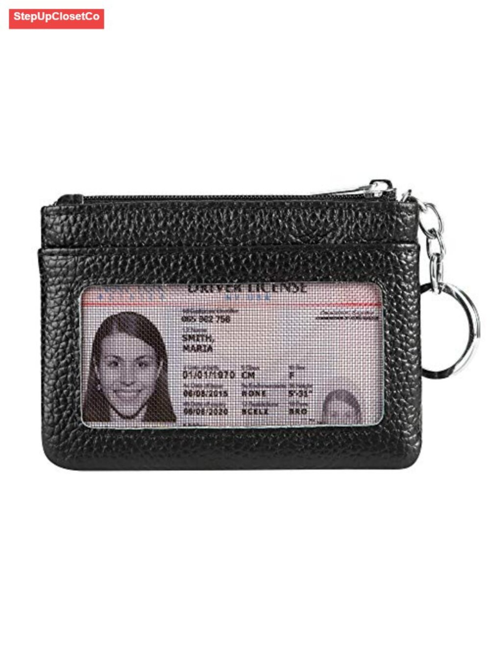 Genuine Leather Mini Coin Purse Keychain Wallet with ID Window